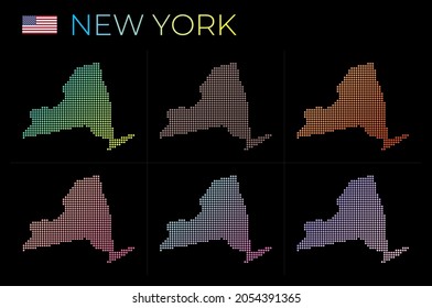 New York dotted map set. Map of New York in dotted style. Borders of the US state filled with beautiful smooth gradient circles. Superb vector illustration.