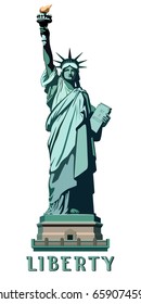 New York. Download banner. Statue of Liberty USA. landmark. Street business banner layout. The bronze sculpture. Green illustration on a white background. The national symbol of America.vector logo