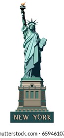 
New York. Download banner. Statue of Liberty USA.landmark. The bronze sculpture. Green illustration on a white background. American symbol. Vector logo
