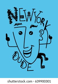 new york dude,t-shirt print poster vector illustration