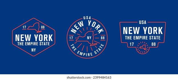 New York - The Empire State. New York state logo, label, poster. Vintage poster. Print for T-shirt, typography. Vector illustration