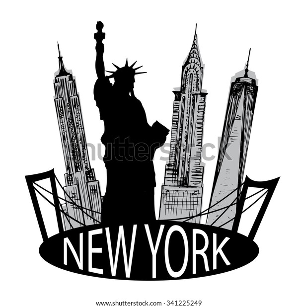 New York Famous Building Liberty Statue Stock Vector (Royalty Free ...