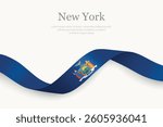 New York Flag on Waving Ribbon with Elegant Design. State of United States