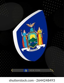 New York Flag Shield icon in 3D on Dark Modern Abstract Rugby Background. Perfect for sports events, heritage themes, national celebrations, and patriotic designs.