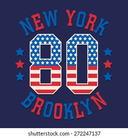 New York flag typography, t-shirt graphics, vectors