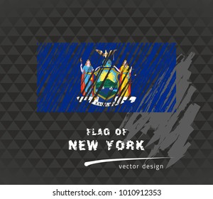 New York flag, vector sketch hand drawn illustration on dark grunge background