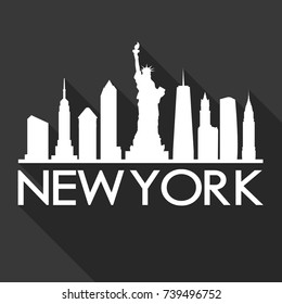 New York Flat Icon Skyline Silhouette Design City Vector Art Famous Buildings