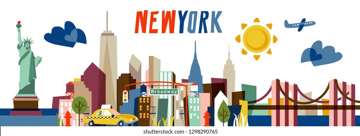 New York Flat vector illustration. Travel and Tourism concept with modern buildings. Image for banner or web site. 