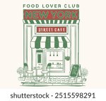 New york food club. Street cafe graphic print design for t shirt, apparel, posters, background and others. America local food artwork.