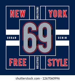 New york free style typography graphic t shirt vector illustration