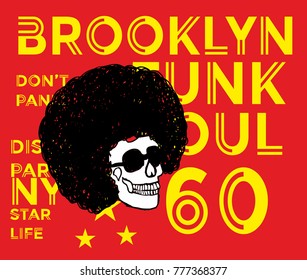 New york Funk Soul star skull embroidery and printing graphic design vector artwork