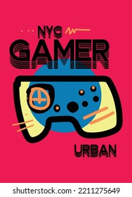 new york gamer,t-shirt design fashion vector controller