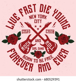 New York girl gang, rock and roll slogan fashion patch, rose with leaves, fashion patches, badges  typography, t-shirt graphics, vectors