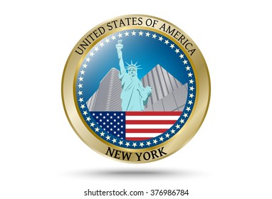 New York golden badge and symbol of the United States Statue of Liberty