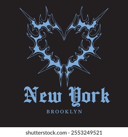 New York Gothic heart urban slogan print for textile