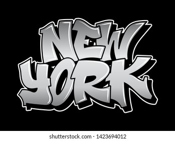 New York Graffiti decorative lettering vandal street art free wild style on the wall city urban illegal action by using aerosol spray paint. Underground hip hop type vector illustration print t shirt.