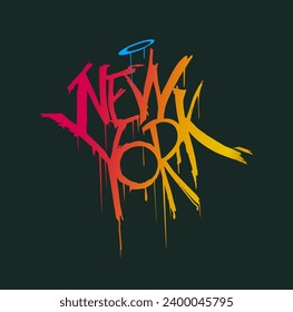 New York graffiti style hand drawn lettering. Can be used for printing on t shirt and souvenirs, posters, banners, cards, flyers, stickers. Street art design.