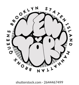 New York graffiti style hand drawn lettering. Can be used for printing on t shirt and souvenirs, posters, banners, cards, flyers, stickers. Street art design.