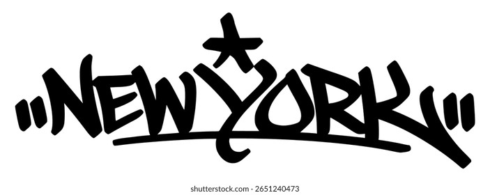 New York graffiti tag in bold black lettering on transparent background. Iconic street attitude great for fast-paced urban designs and bold visual culture