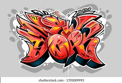 New York Graffiti Wild Style Lettering Vector Illustration. Red color 3D letters. 