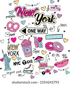 tetería gráfica de nueva york para diseño de niñas