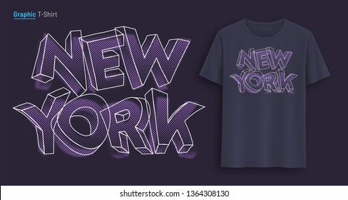 New York. Graphic t-shirt design, typography, print with stylized text. Vector illustration.