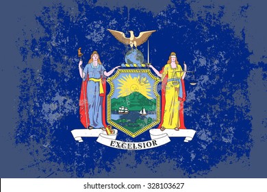 New York grunge, old, scratched style state flag