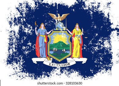 New York grunge, old, scratched style state flag