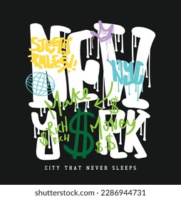 New York grunge urban graffiti style slogan text and drawings. Vector illustration design for fashion graphic, t shirt print. - Shutterstock ID 2286944731