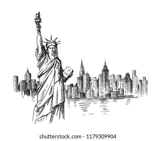 New York hand drawn sketch. Vector illustration