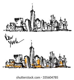 New York hand drawn view. Sketch panorama