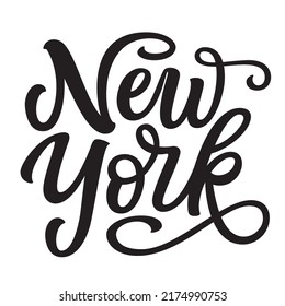 New York. Hand lettering text isolated on white background. Vector typography for t shirts, souvenirs, mugs, caps, apparel