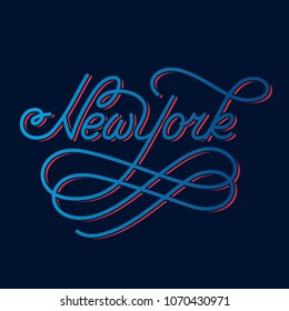 New York. Hand written city name. Typography design. Modern calligraphy. Vector illustration isolated on white background.