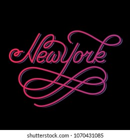 New York. Hand written city name. Typography design. Modern calligraphy. Vector illustration isolated on white background.