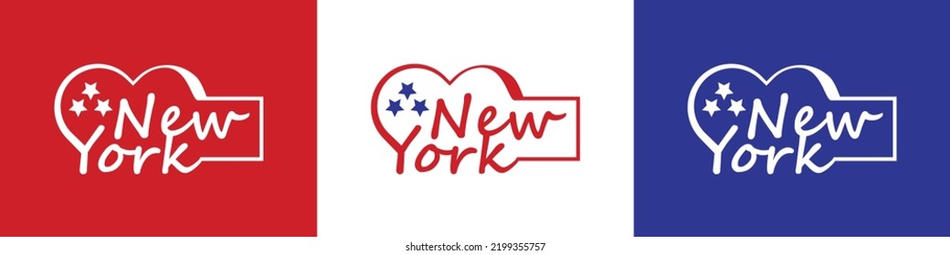 New York with heart or love shape logo. Blue and red.