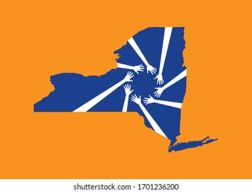 New York Helping Hands Map. Vector Design illustration