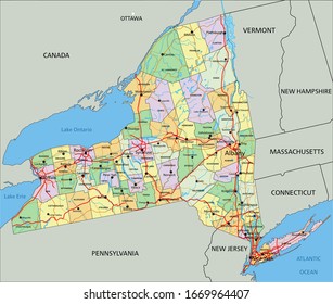 New York - Highly detailed editable political map with labeling.