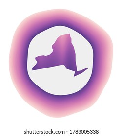 New York icon. Colorful gradient logo of the US state. Purple red New York rounded sign with map for your design. Vector illustration.