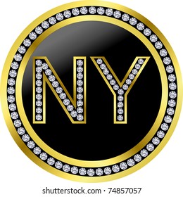 New York icon golden with diamonds, vector