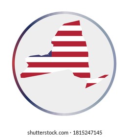 New York icon. Shape of the US state with New York flag. Round sign with flag colors gradient ring. Trendy vector illustration.