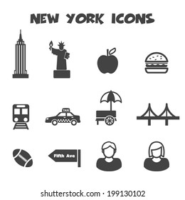 new york icons, mono vector symbols