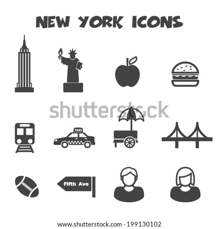 new york icons, mono vector symbols