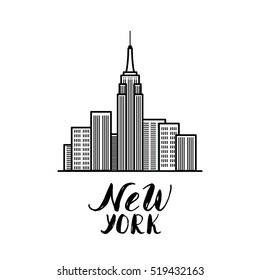 New York illustration with modern calligraphy and skyscrapers buildings 