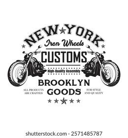 New York Iron Wheels Customs Motorcycles California T-Shirt Design