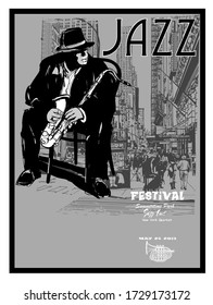 New York jazz festival poster with saxophone - vector illustration (Ideal for printing on fabric or paper, poster or wallpaper, house decoration) 