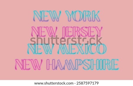 New York, New jersey, New mexico, New Hampshire graphic vector illustration with remouvable background. Editable States names illlustration. Colored typography isolated to use individually. eps file.