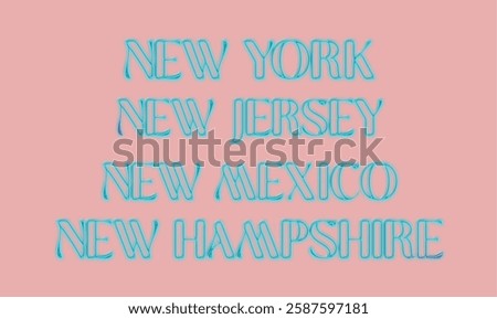 New York, New jersey, New mexico, New Hampshire graphic vector illustration with remouvable background. Editable States names illlustration. Colored typography isolated to use individually. eps file.