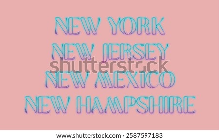 New York, New jersey, New mexico, New Hampshire graphic vector illustration with remouvable background. Editable States names illlustration. Colored typography isolated to use individually. eps file.