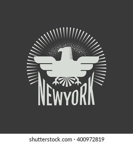 "New York" label, badge for poster, flyer or t-shirt print with eagle symbol.