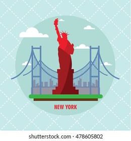 new york landmark flat design vector illustration